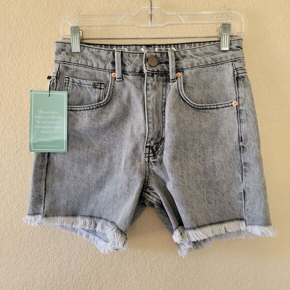 raey Pants - Raey Cut Off Jean Shorts Size 26 Gray High Rise Mid Thigh Raw Hem Organic Cotton